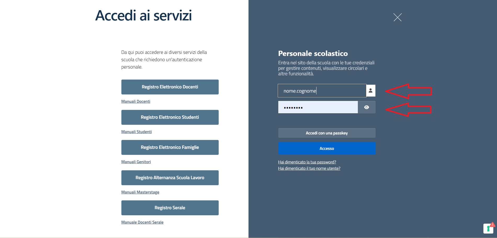 Inserimento credenziali di accesso