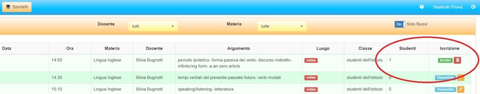 Conferma avvenuta iscrizione allo sportello